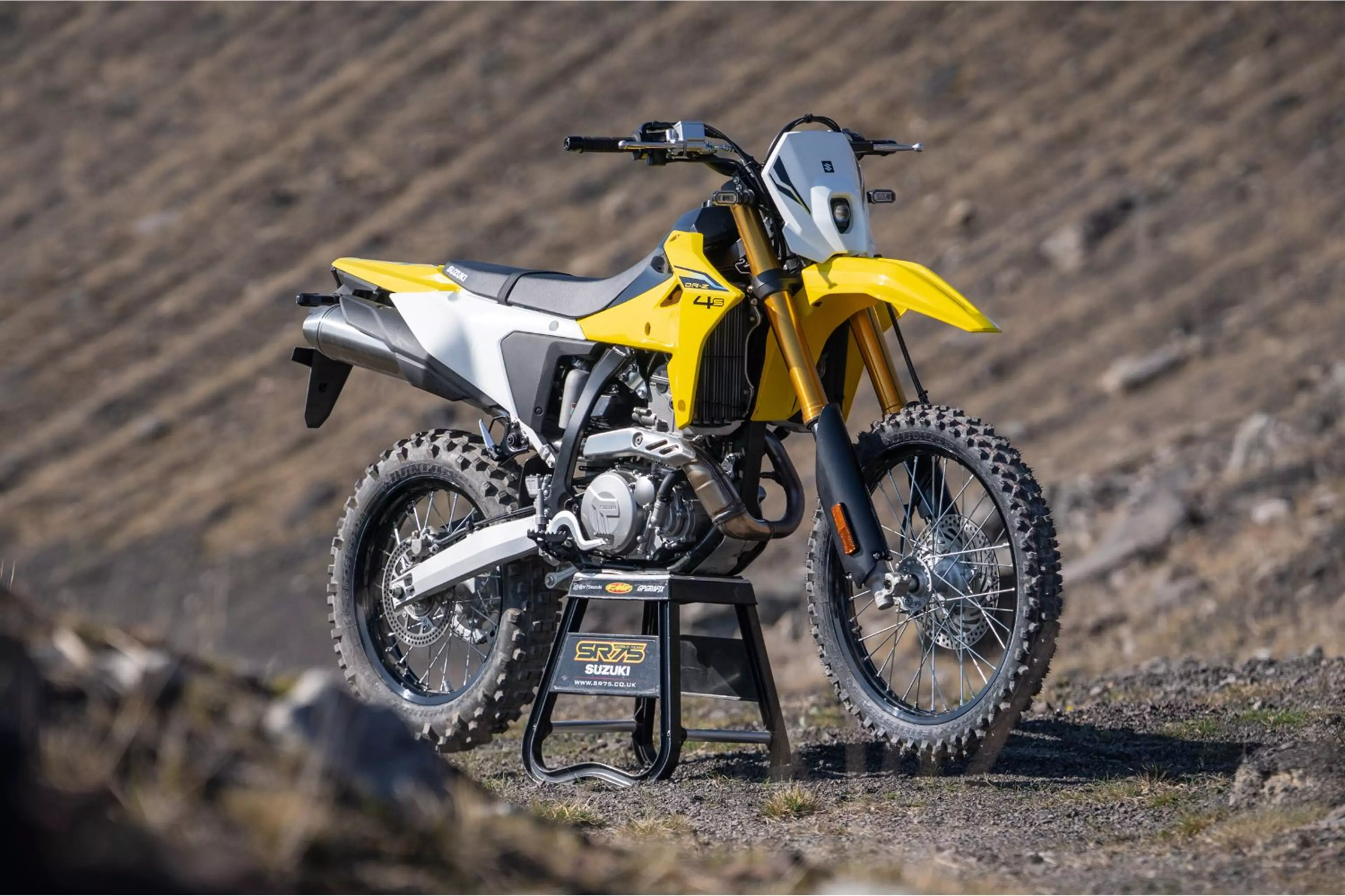 Suzuki DR-Z4S on paddock stand