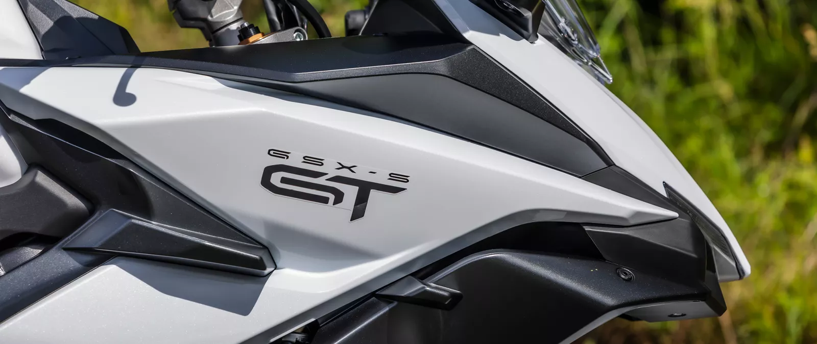 Suzuki GSX-S1000GT+ close up of the GSX-S GT logo on the right hand side of the bike