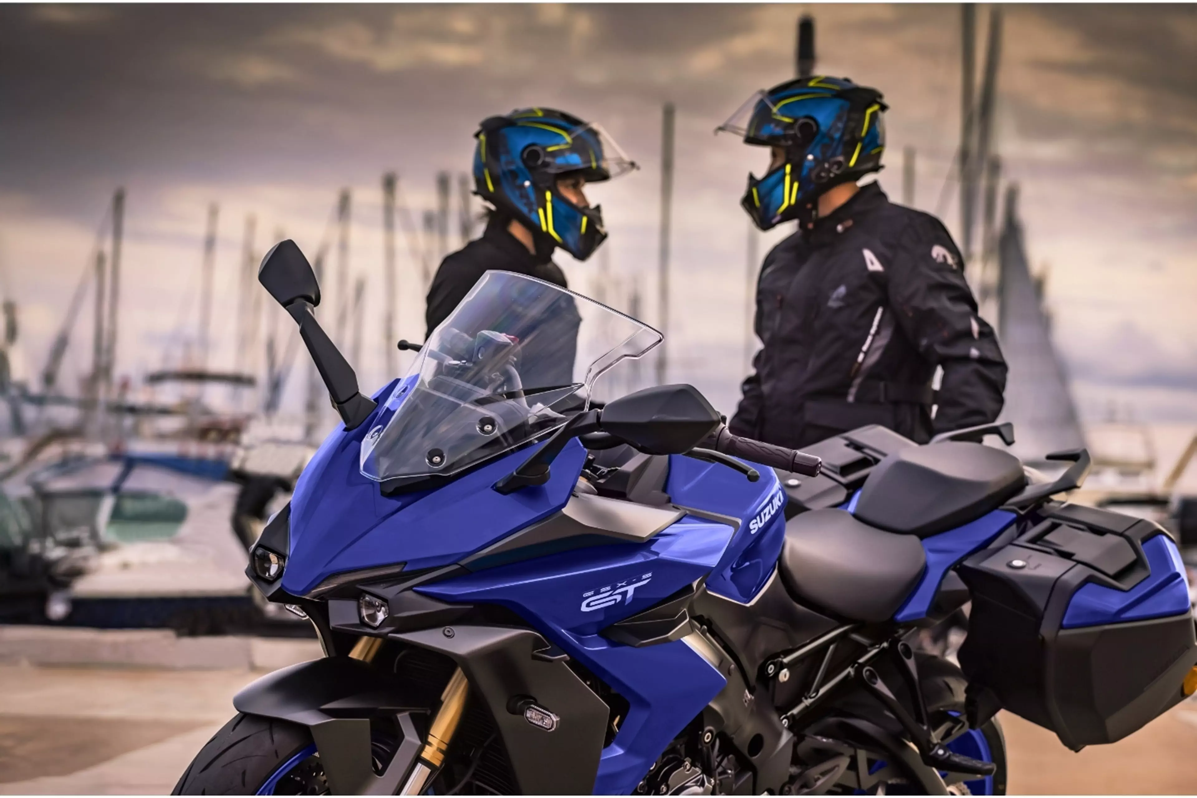 Suzuki GSX-S1000GT+ on a marina