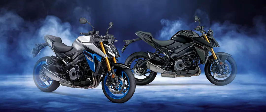 Suzuki GSX-S1000 range in the studio silver, blue and black colour schemes