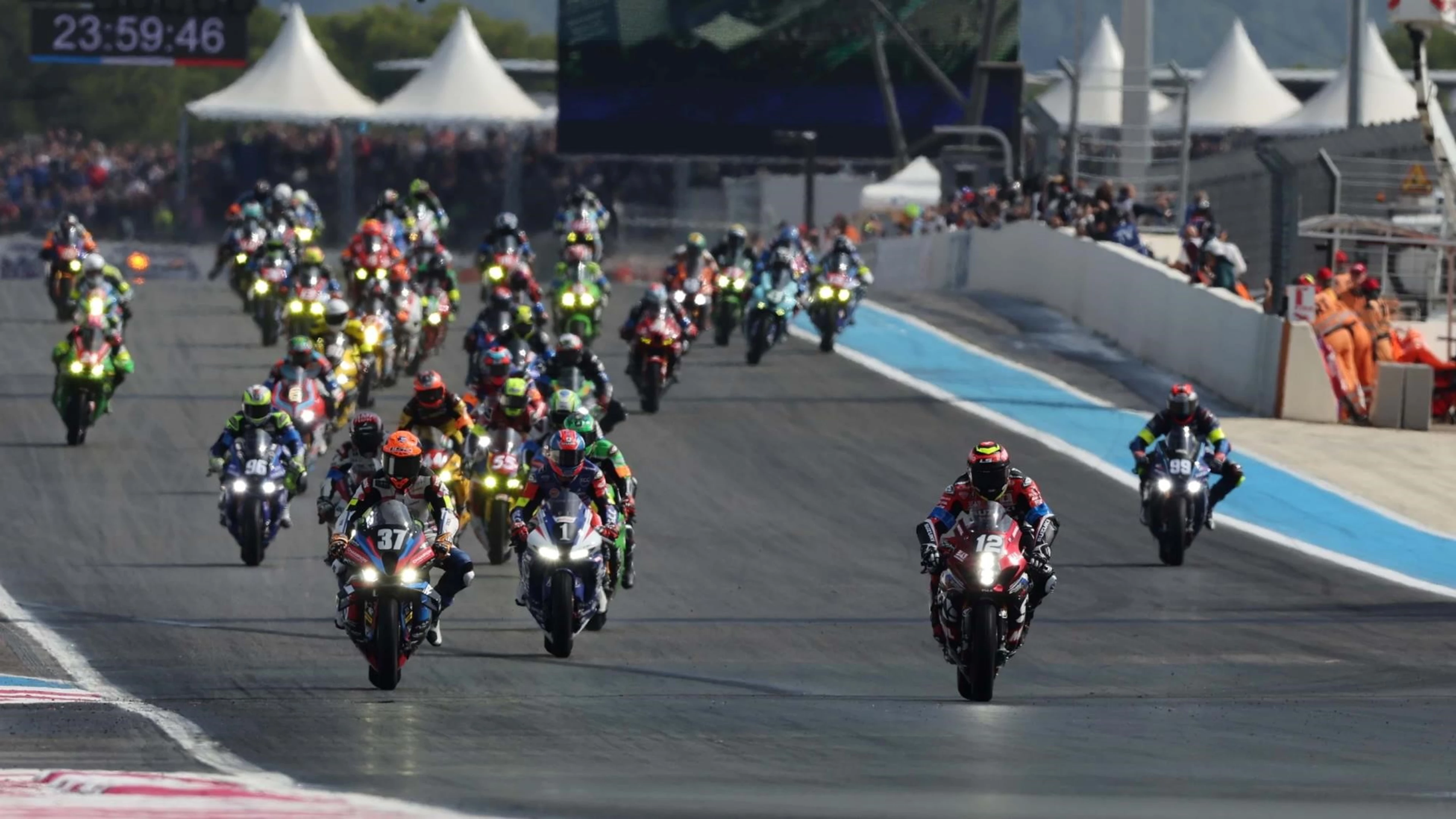 Motorcycles racing on track