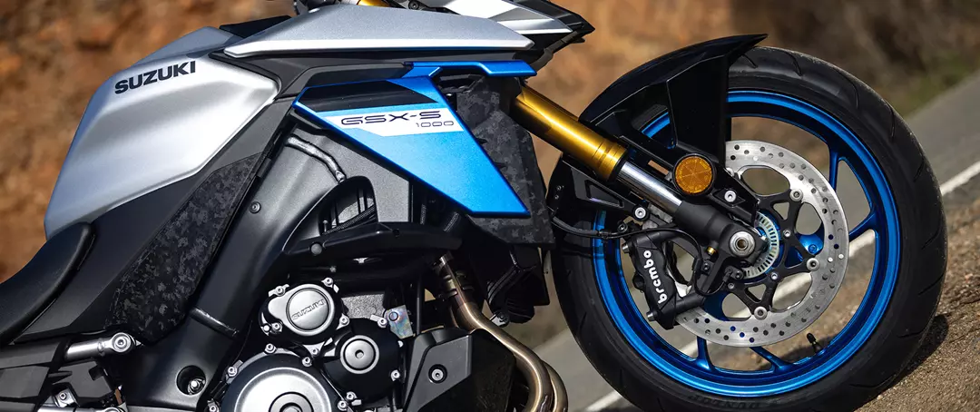 Suzuki GSX-S1000 gold front forks and blue decals