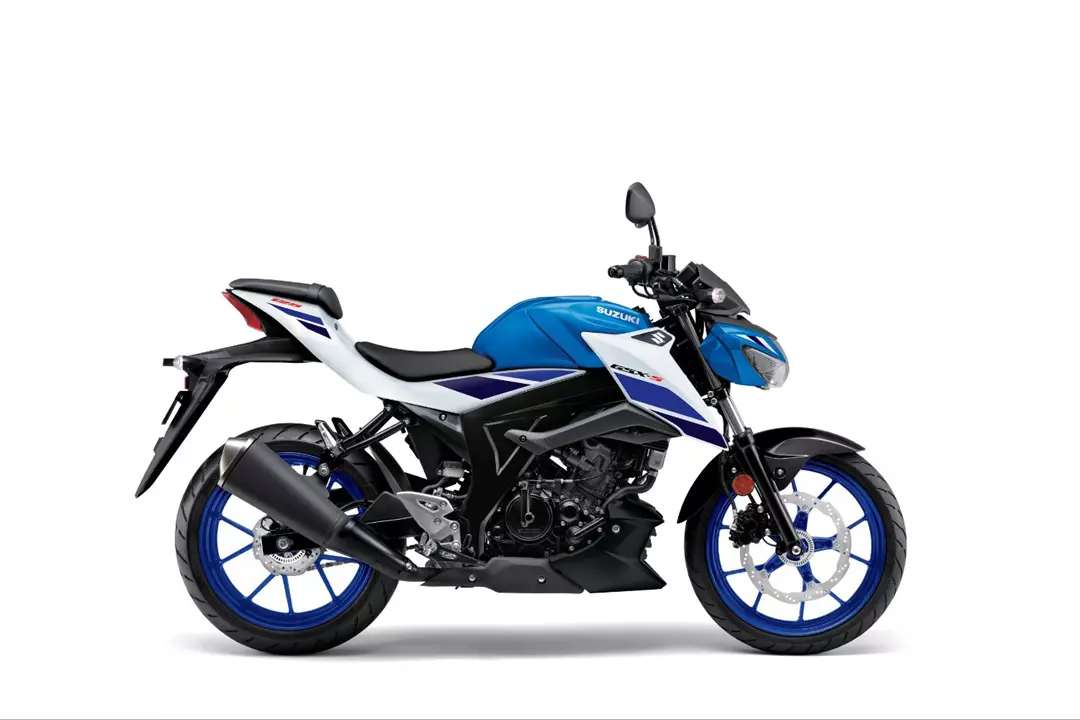 Blue and white Suzuki GSX-S125 street bike