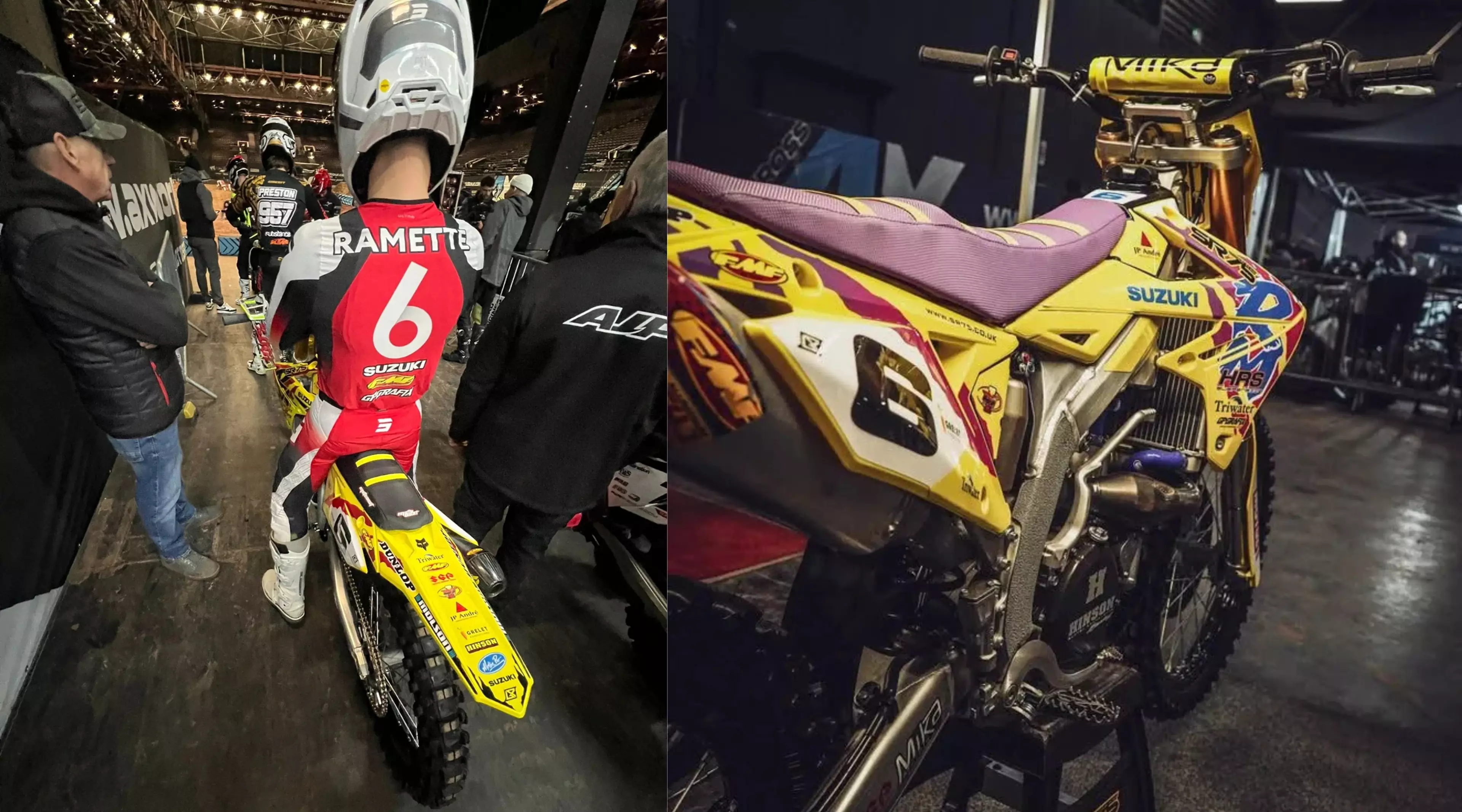 Suzuki RM-Z450 at AX World tour static image of bike and Ramette waiting to go out