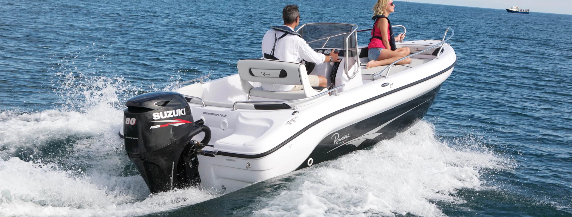 Boat out at sea with a DF80A outboard