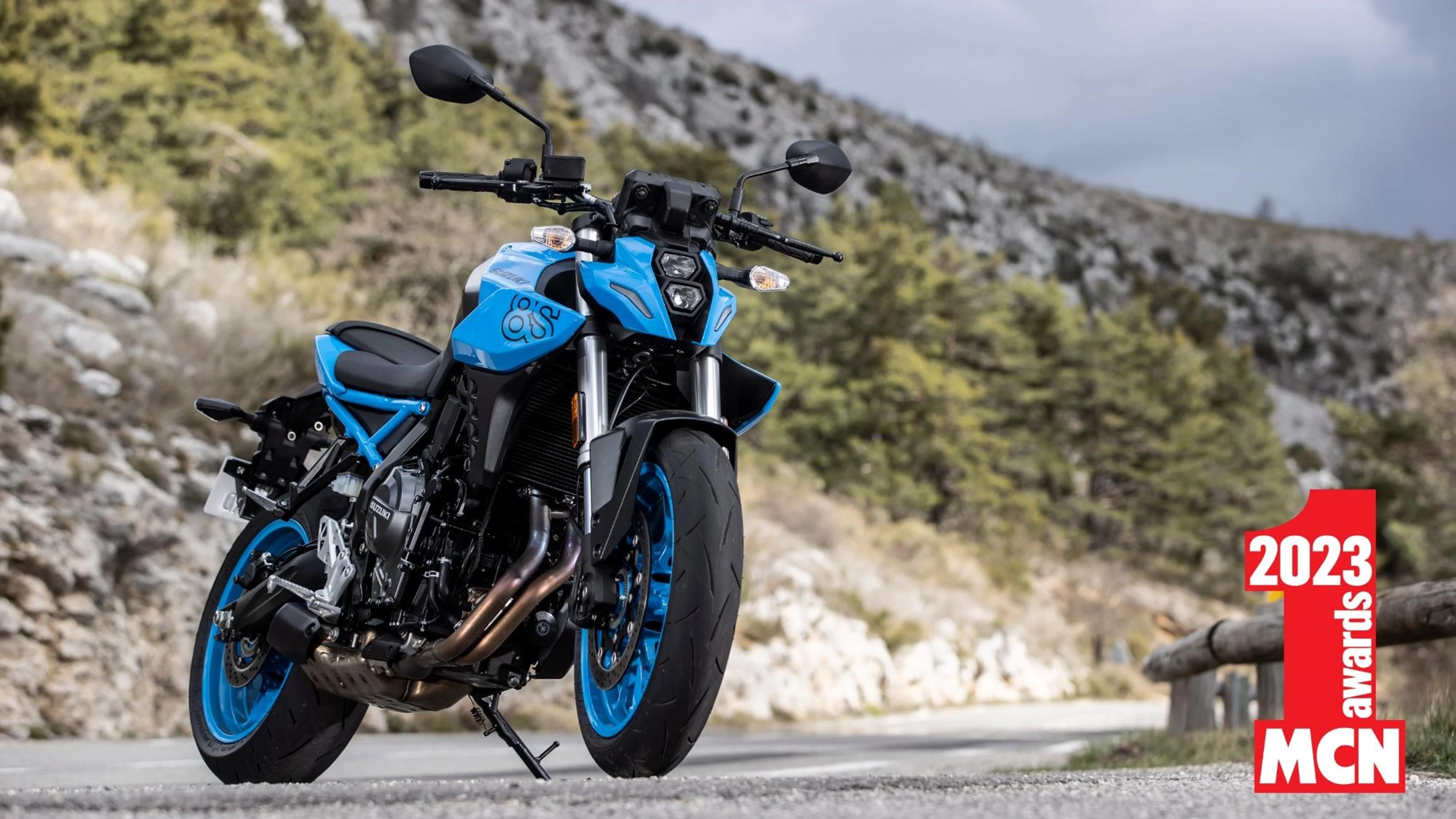 Suzuki GSX-8S naked motorcycle in the mountains