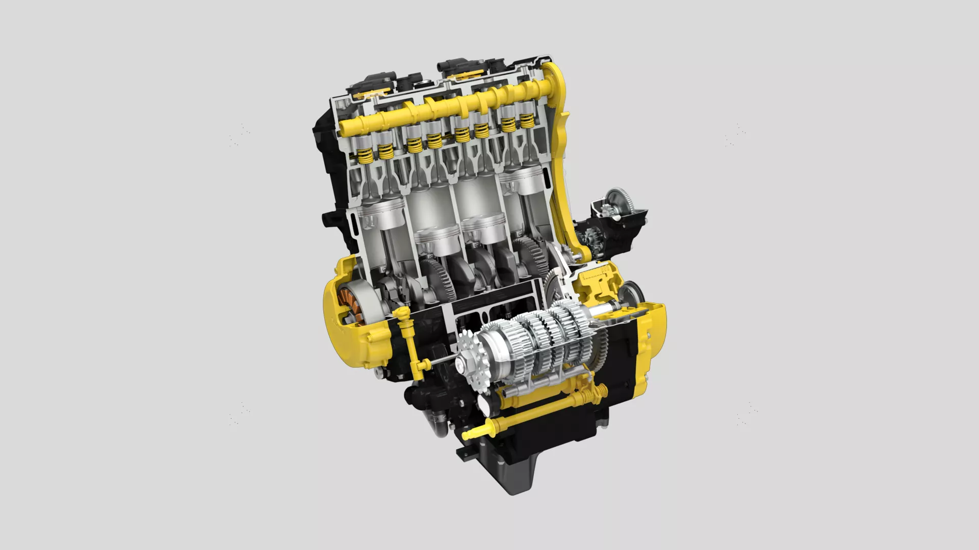 Suzuki GSX-S1000GT+ engine cut out displaying the internals CGI.