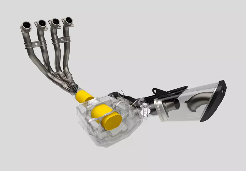 Suzuki Katana exhaust assembly cut out CGI