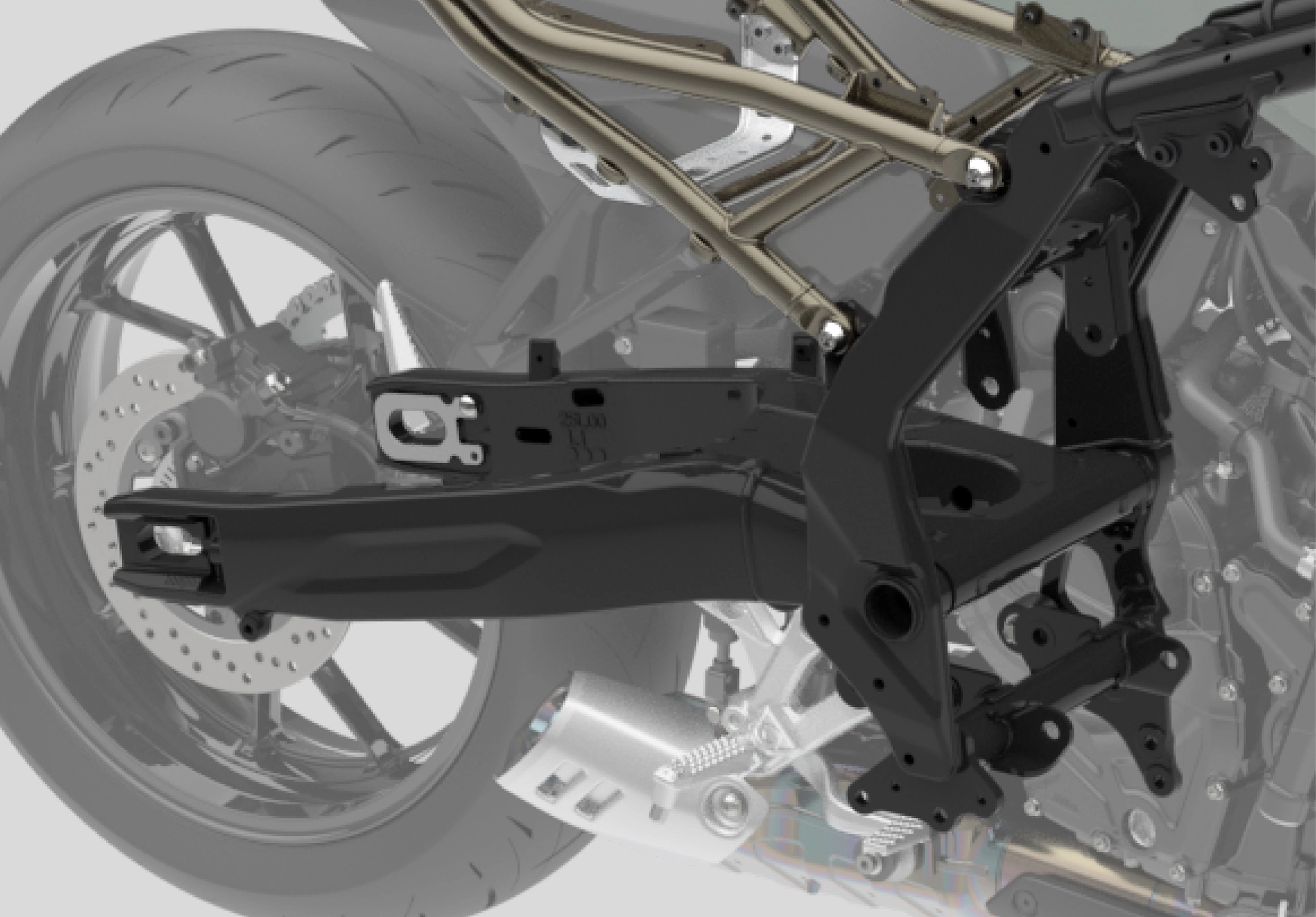 Suzuki GSX-8T CGI of subframe with the rest of the bike faded out