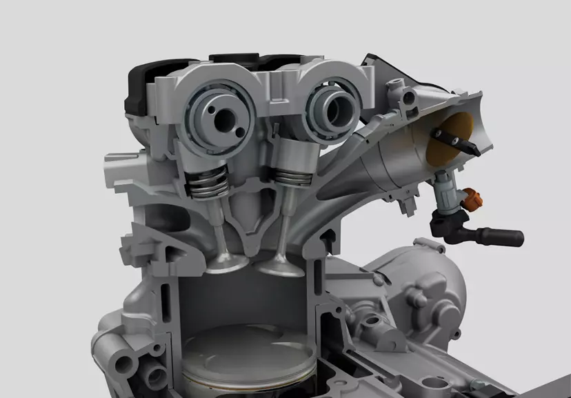 Suzuki RM-Z450 throttle body close up CGI