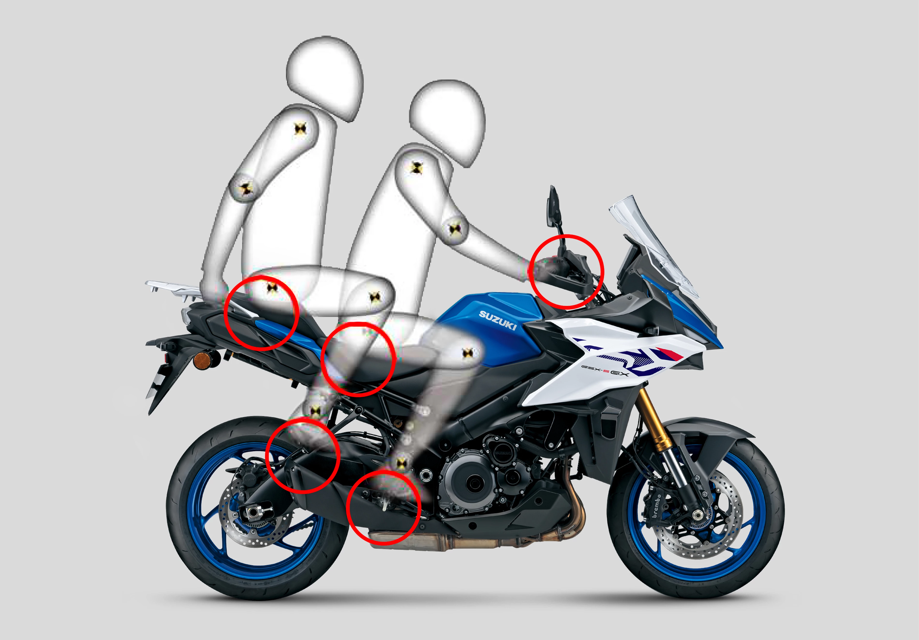 Suzuki GSX-S1000GX+ CAD demonstration of the ergonomics of the bike
