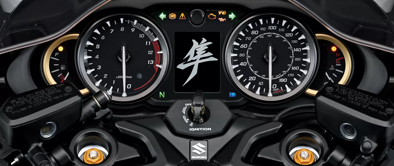 Suzuki Hayabusa black instrument close-up