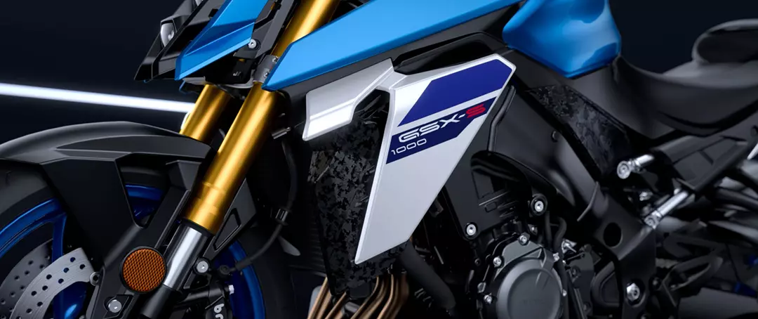 Suzuki GSX-S1000 gold front forks and blue decals