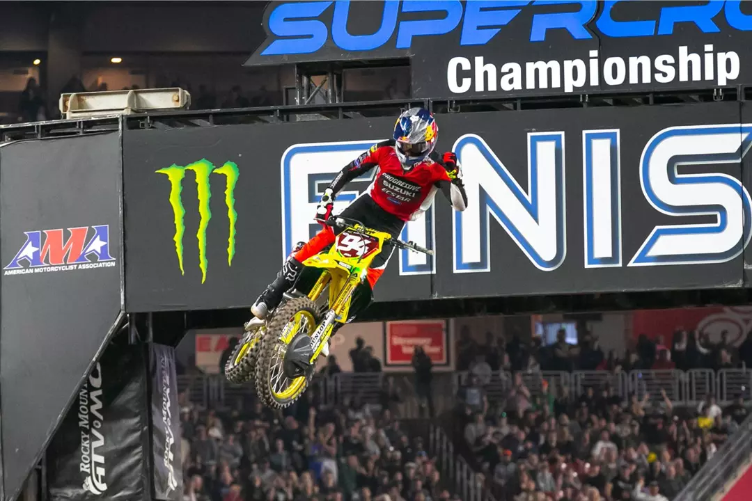 Ken Roczen clears the finishing jump at Glendale AMA Supercross