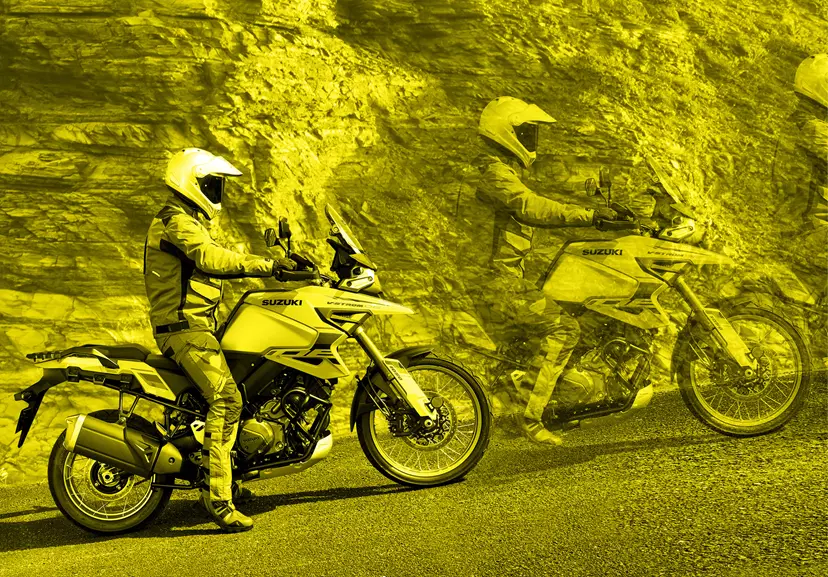Suzuki V-Strom 1050DE stationary on a hill