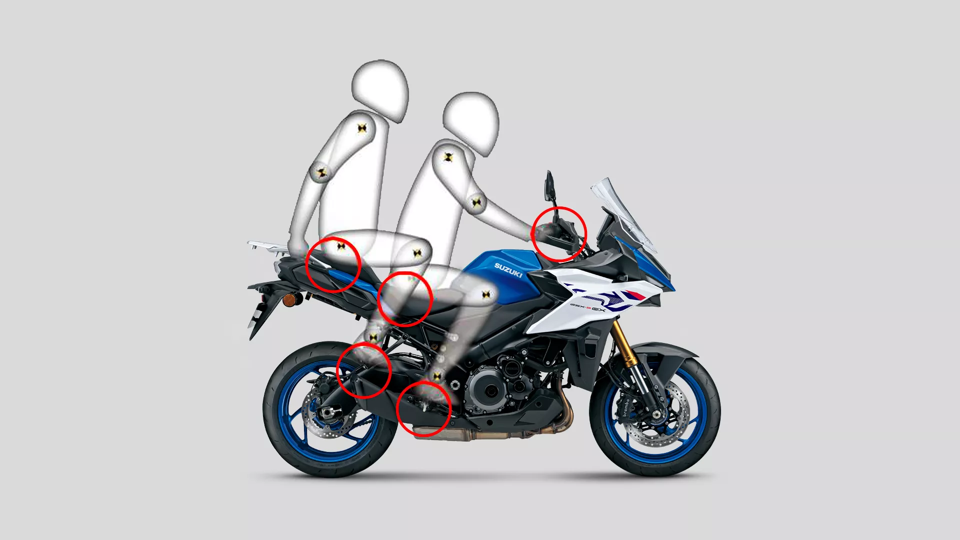 Suzuki GSX-S1000GX+ CAD demonstration of the ergonomics of the bike