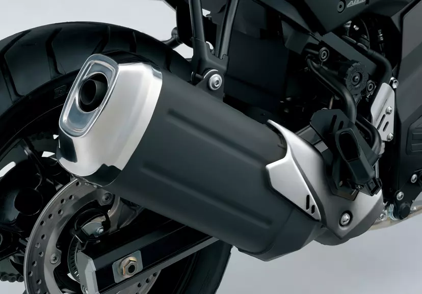 Suzuki V-Strom 650 exhaust close-up exterior 