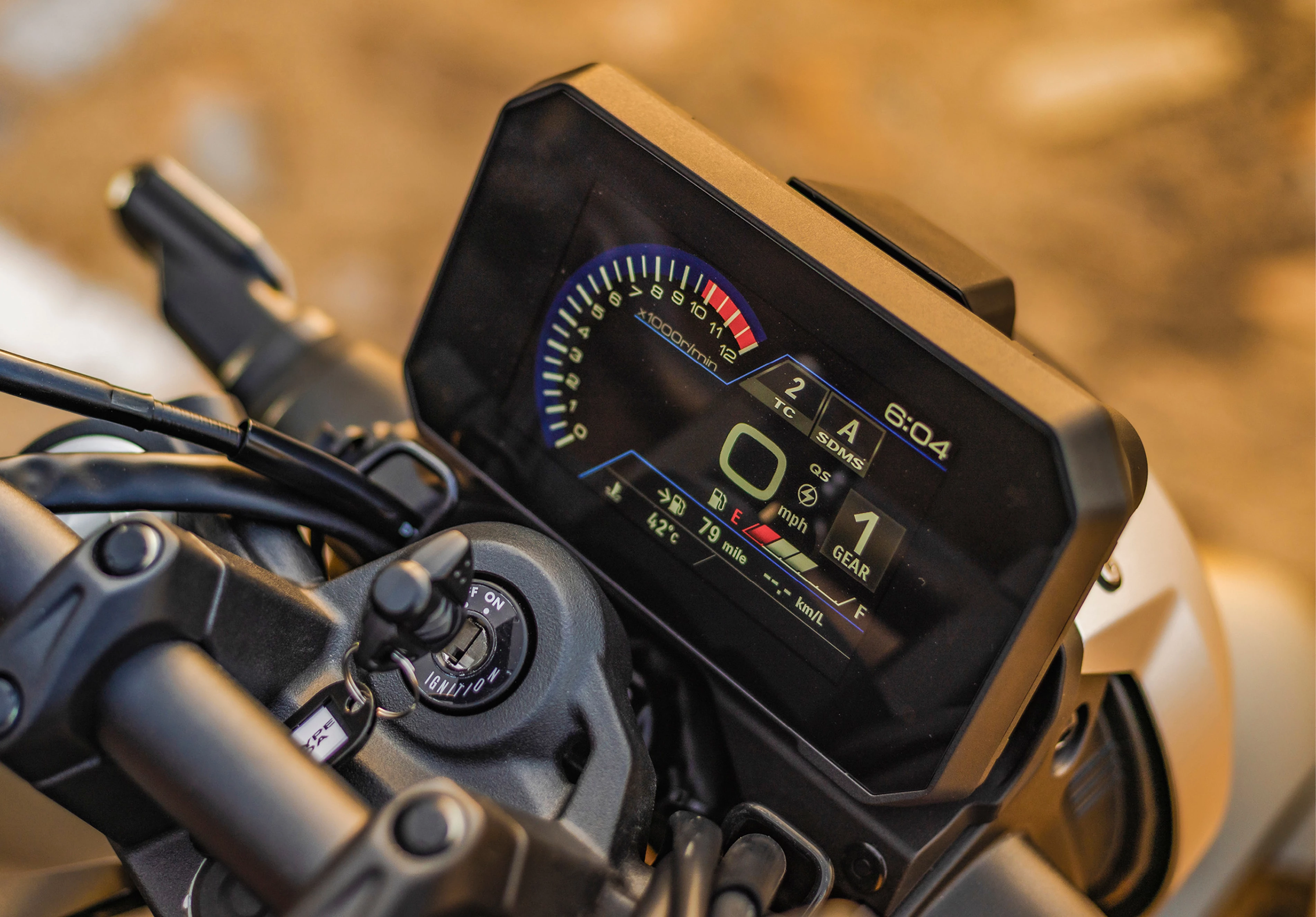 Suzuki GSX-8T TFT dash close up on location