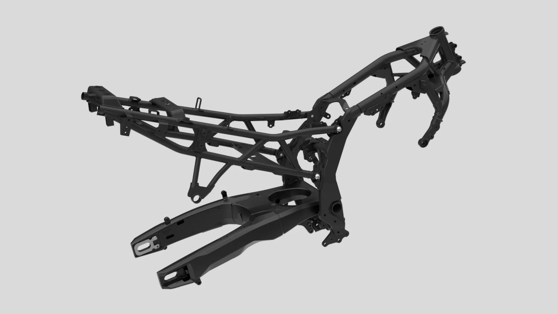 A detailed image of the Suzuki V-Strom 800DE chassis, emphasizing its lightweight yet durable frame design.
