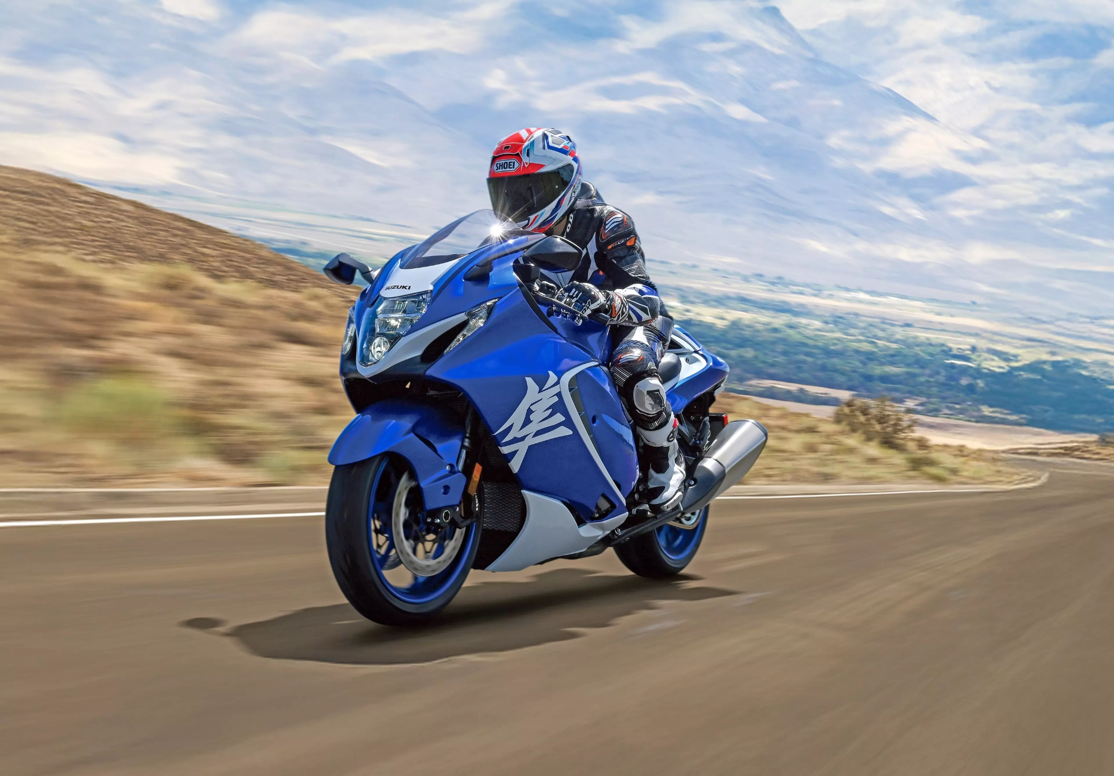 Suzuki Hayabusa Special Edition heading down a country road