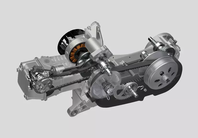Suzuki Avenis 125 cutaway view of the engine, revealing internal mechanics and engineering precision.