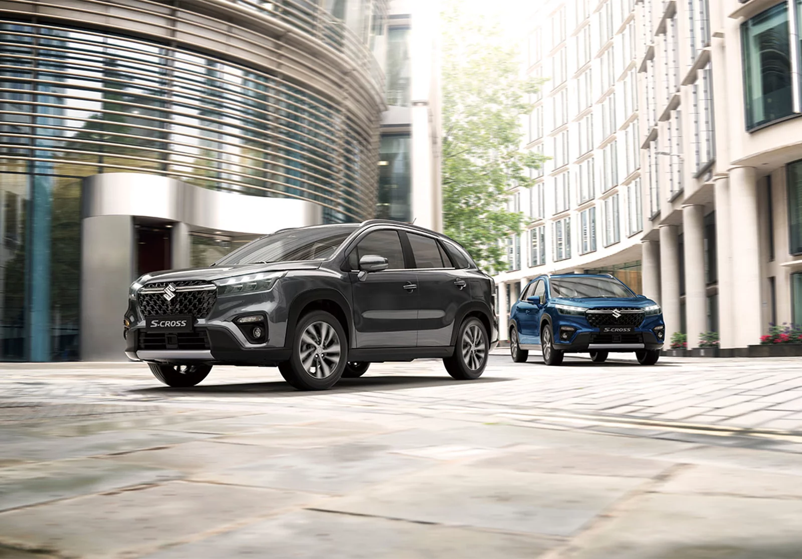 2 parked Suzuki S-Cross on a street