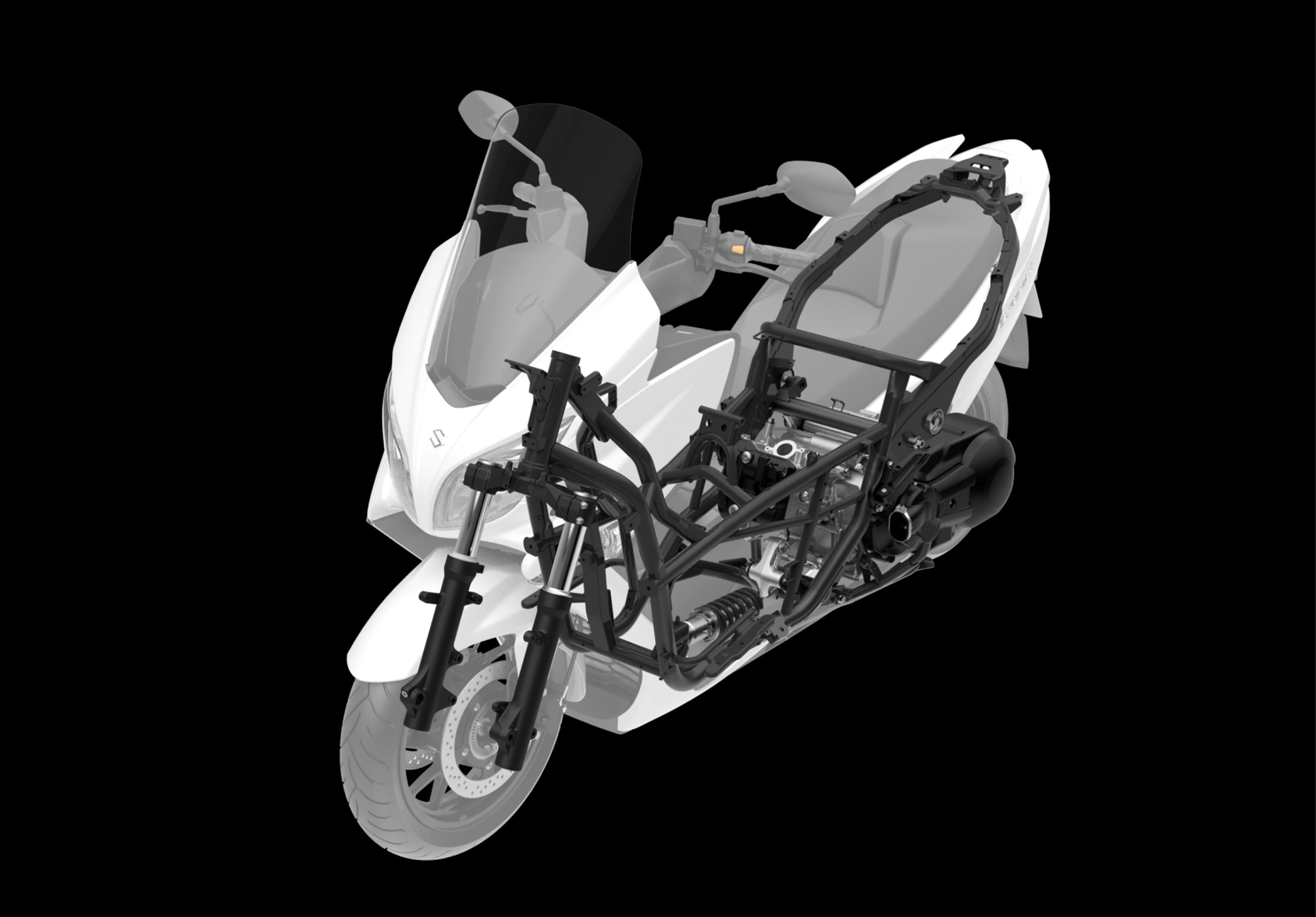 Suzuki Burgman 400 CAD cut out displaying the frame within the bike. 