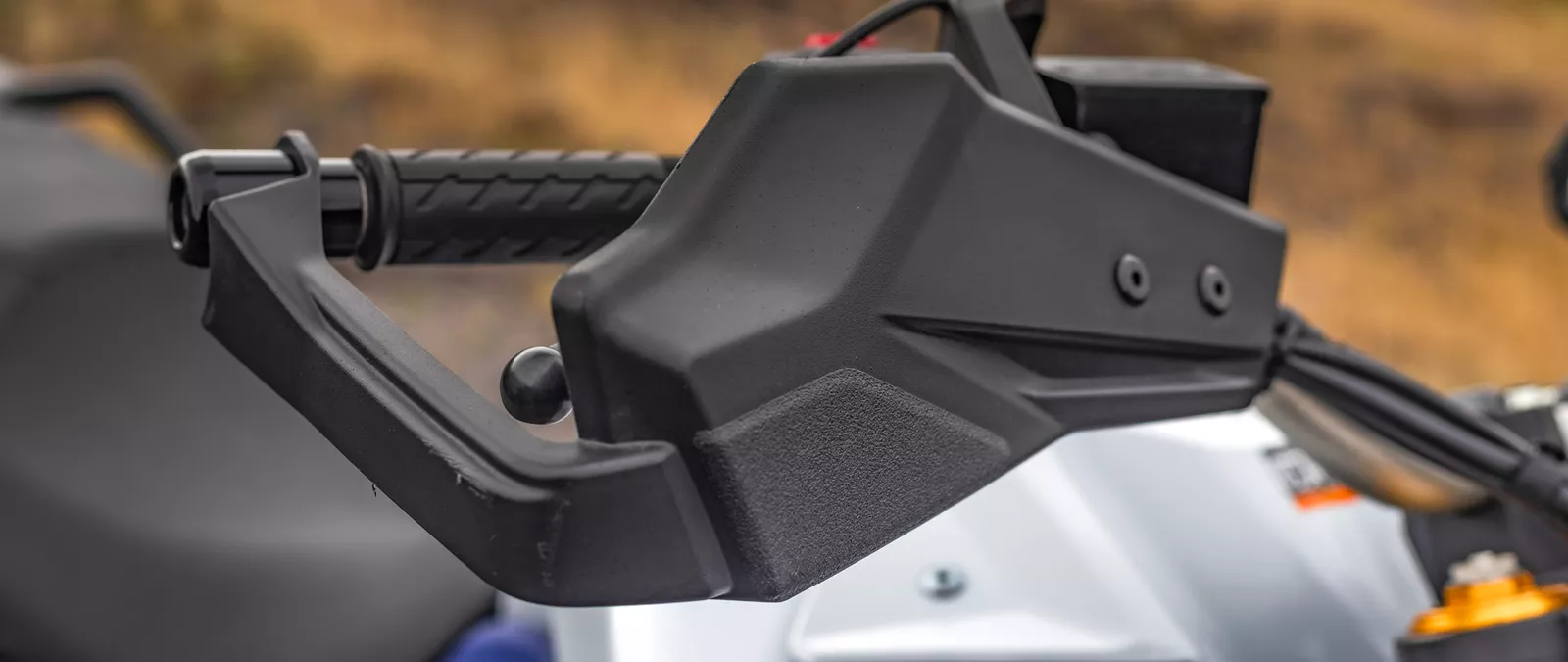 Suzuki V-Strom 800DE right hand guard close up on location