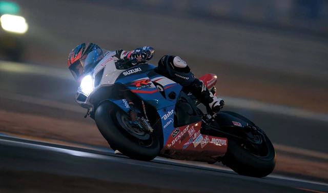 Suzuki Endurance Racing Bike on track at night