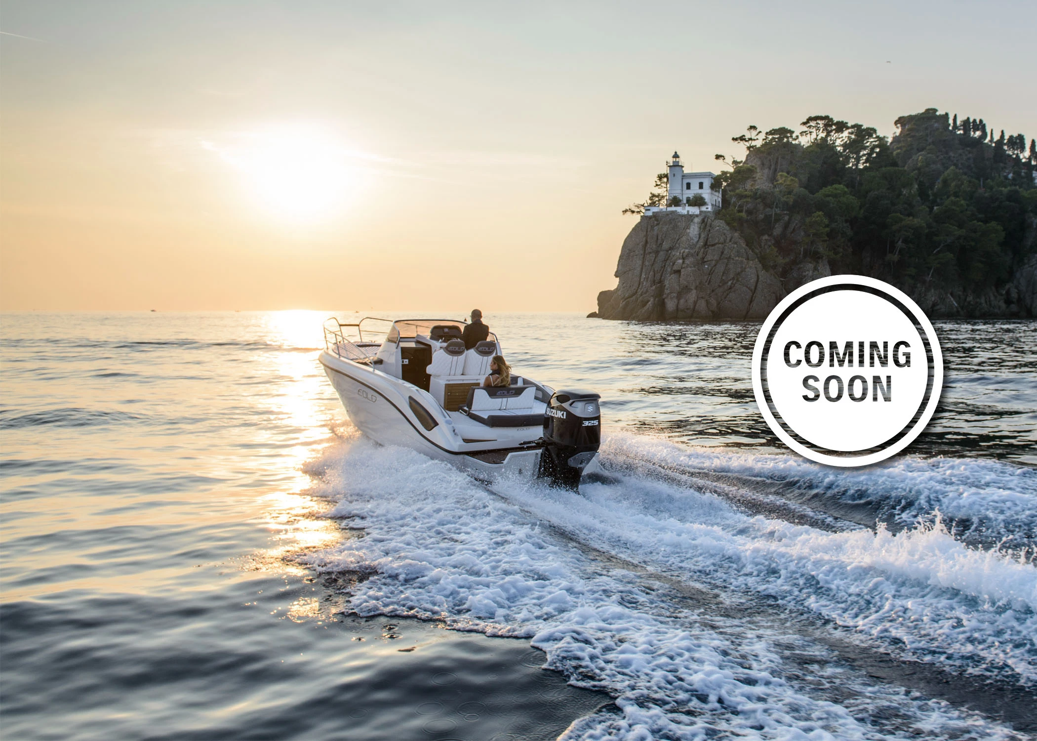 Boat heading into the sunset powered by a Suzuki Marine outboard