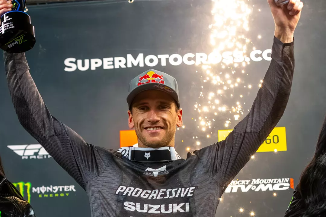 Ken Roczen celebrates on the podium