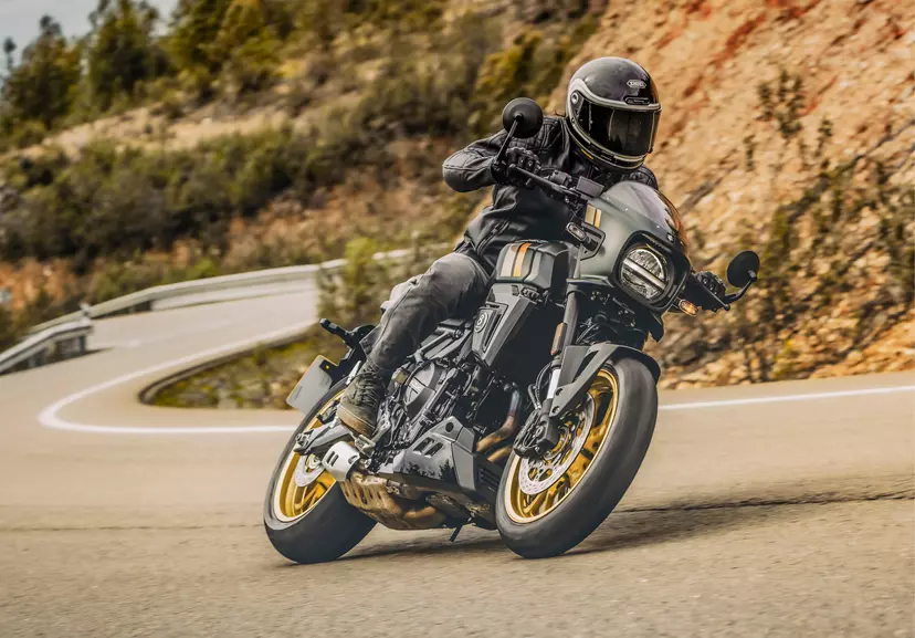 Suzuki GSX-8TT leaning hard into a corner on a mountain road