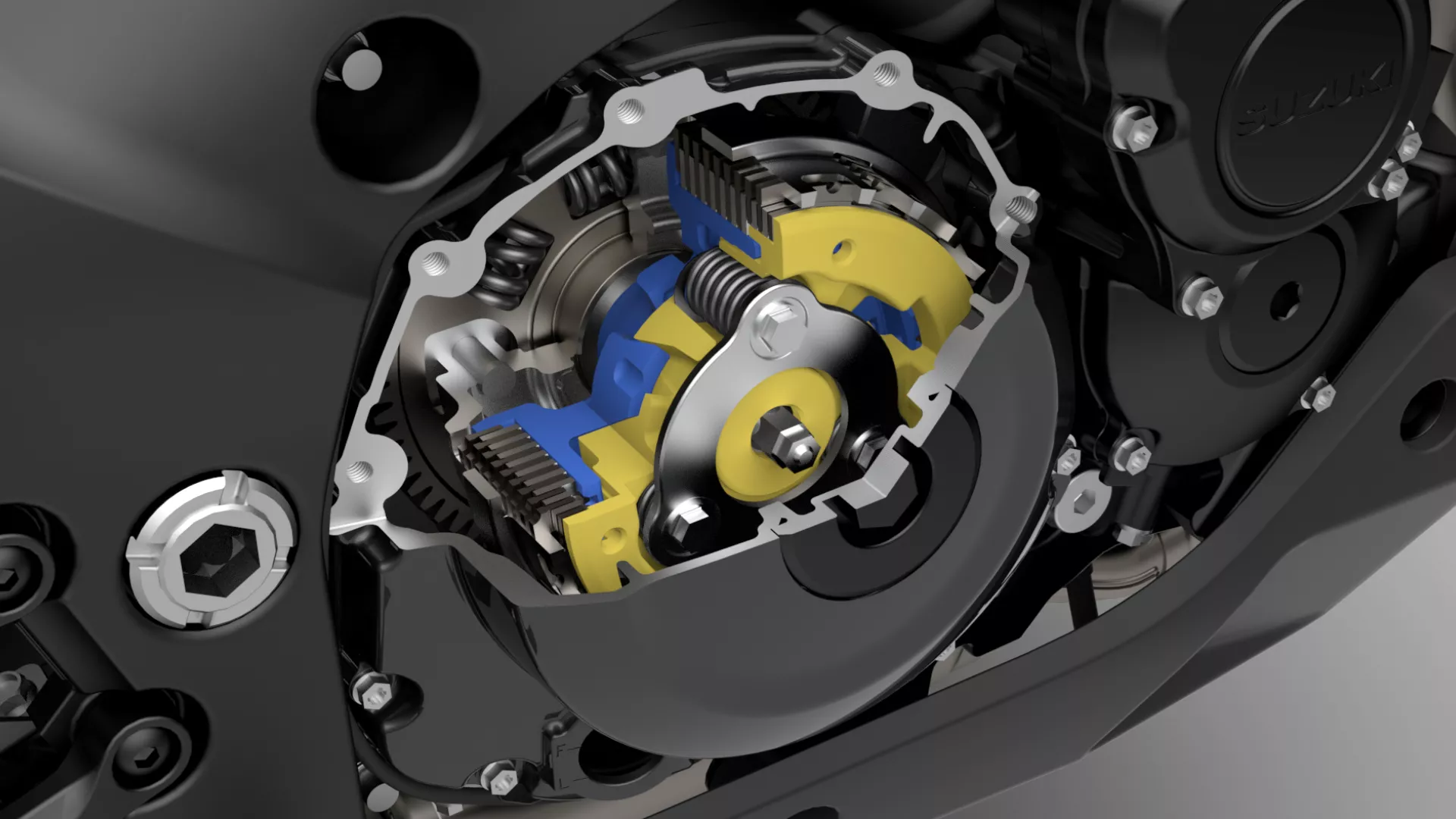 Suzuki GSX-S1000 clutch assist sytem internal workings CAD drawing