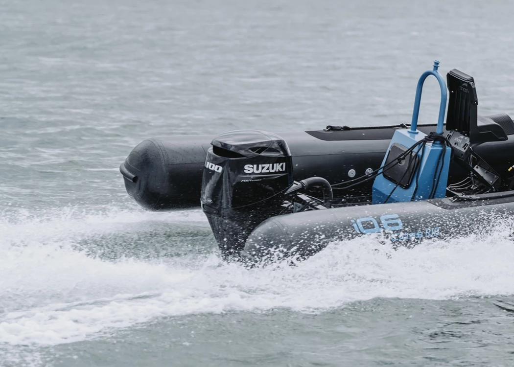 DF100B outboard on a RIB out at sea