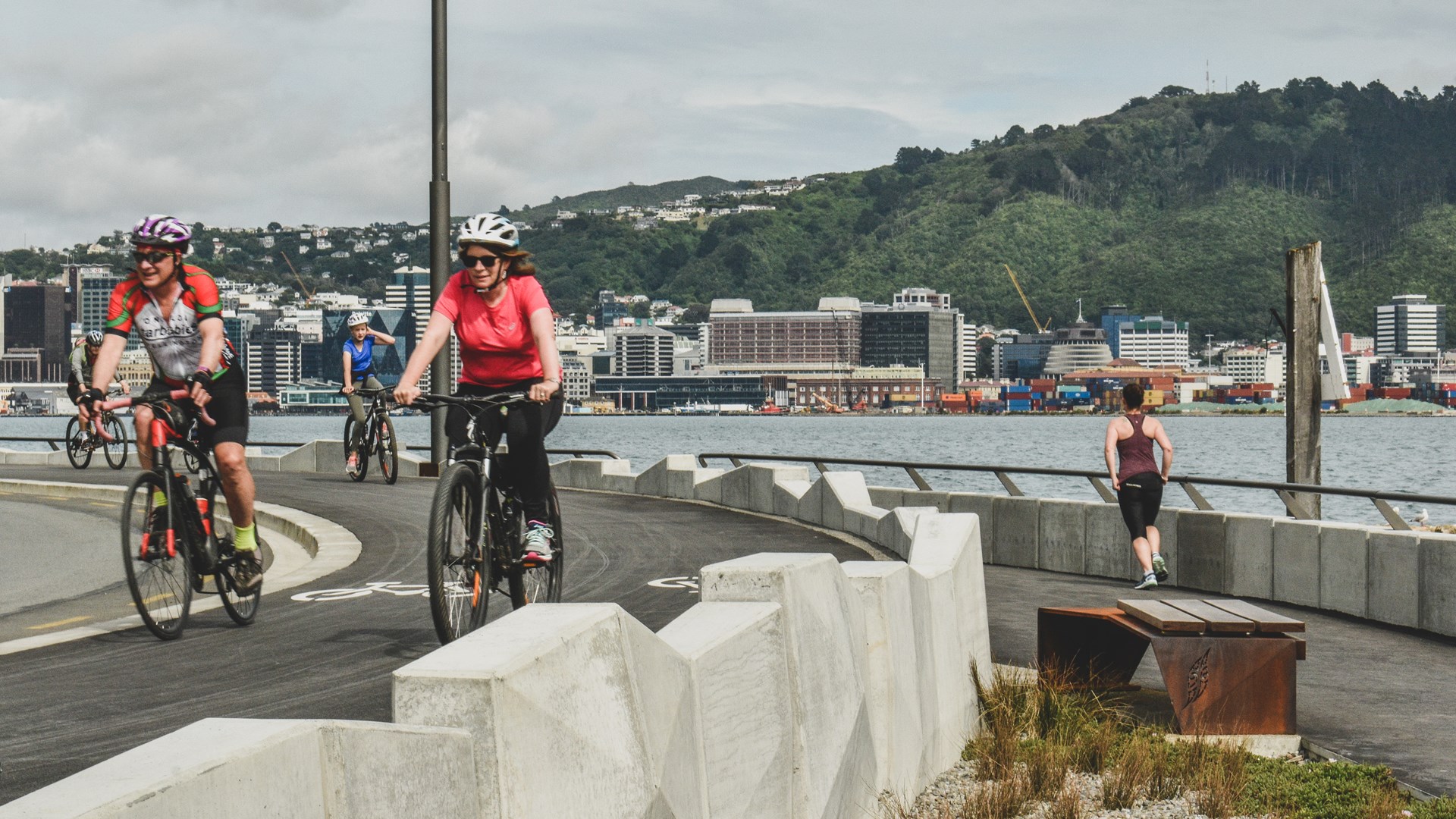 Cyclists on the Ōmarukaikuru/Point Jerningham cycleway in Wellington. Source: Isthmus.
