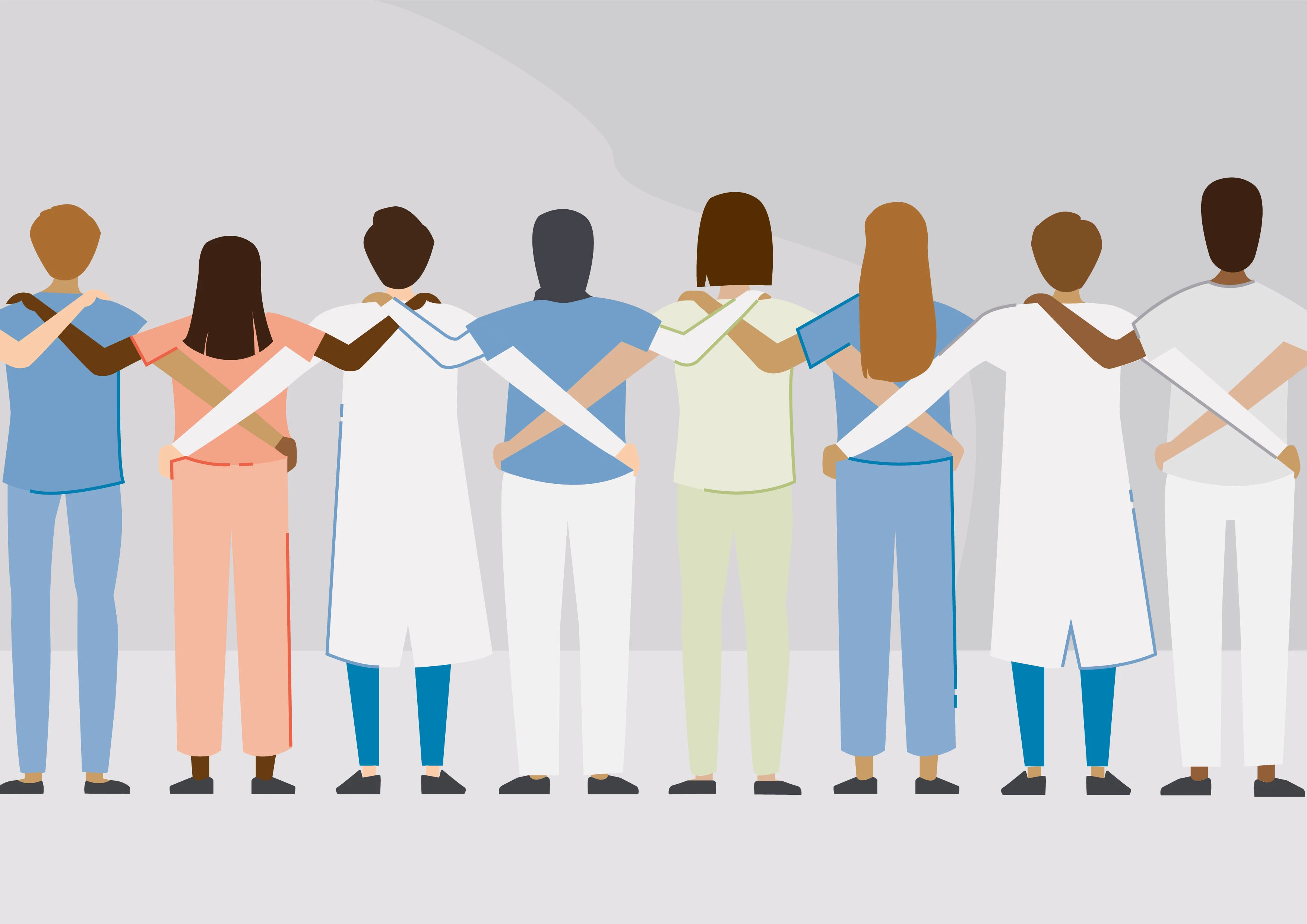 Training Peer support met zorgverleners die schouder aan schouder staan